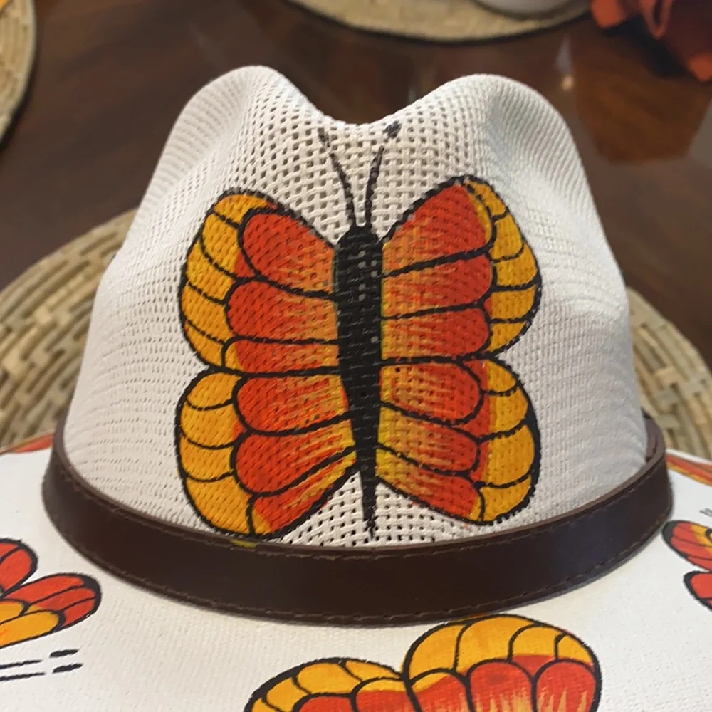 Hand Painted Butterfly Hat New